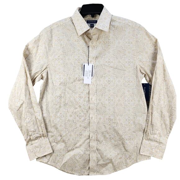 Club Room Mens Sand Tan Medallion Print Button-Down Long Sleeve Shirt Large - Picture 3 of 6
